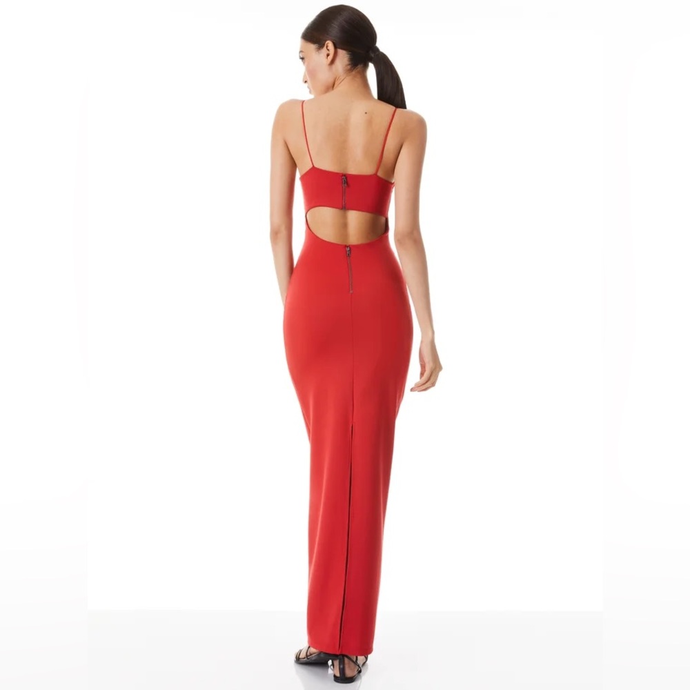 Alice + Olivia Red Bright Poppy Nelle Spaghetti Strap Maxi Cut Out Dress - Picture 2 of 6